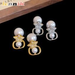 Lennik Exquisite Fashion Zircon Star 925 Sterling Silver Stud Earrings, Faux Pearl Luxury Design, Versatile for Daily/Party,