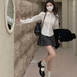 Korean Women Back Lace-Up Shirts Fashion All Match Slim Fit Turndown Collar Shirt Preppy Style School Uniform White Blouse Girl