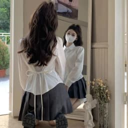 Korean Women Back Lace-Up Shirts Fashion All Match Slim Fit Turndown Collar Shirt Preppy Style School Uniform White Blouse Girl