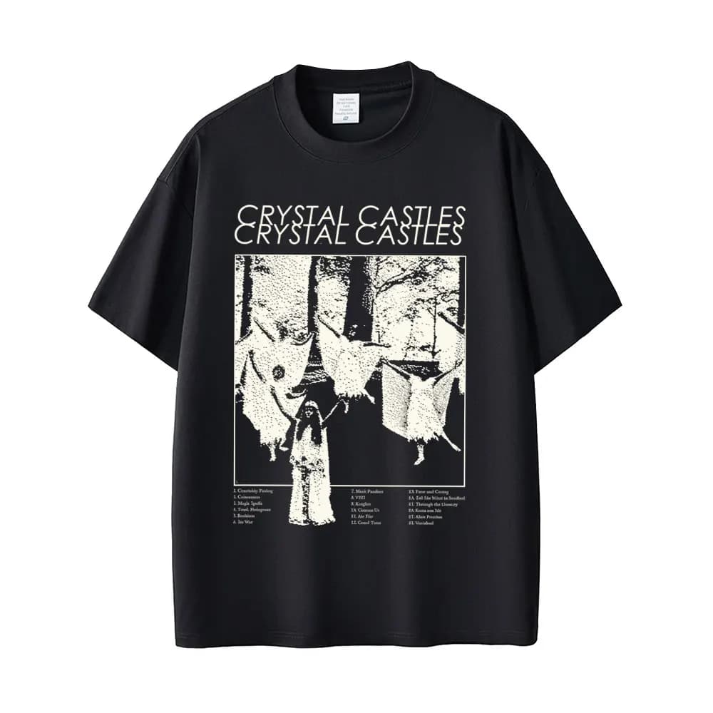 Crystal Castles Band T-shirt Men's Hip Hop Rock Oversized Short Sleeve T-shirts Men Women Vintage Electronic Punk Music T Shirts