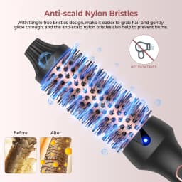 3 in1 Thermal Brush Ionic Heated Round Brush Ionic Hair Curler/Straightener with Anti-Scald Hair Curling Iron Hair Styling Tools