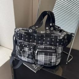 PU CHAINS Zipper Shoulder Bag Buckle Decorative Casual Women's Bags on Sale 2026 New Plaid Locomotive Style Women's Handbags