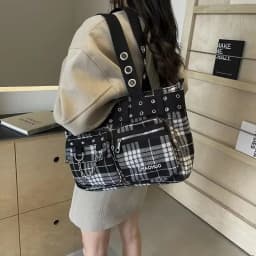 PU CHAINS Zipper Shoulder Bag Buckle Decorative Casual Women's Bags on Sale 2026 New Plaid Locomotive Style Women's Handbags
