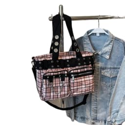 PU CHAINS Zipper Shoulder Bag Buckle Decorative Casual Women's Bags on Sale 2026 New Plaid Locomotive Style Women's Handbags