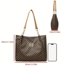 Vintage Geometric Tote Bag Synthetic Leather Letter "M" Design for Women Handbag Shoulder Bag Large Capacity Shopping Travel Bag