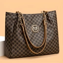 Vintage Geometric Tote Bag Synthetic Leather Letter "M" Design for Women Handbag Shoulder Bag Large Capacity Shopping Travel Bag