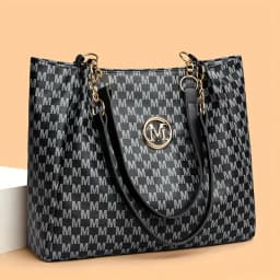 Vintage Geometric Tote Bag Synthetic Leather Letter "M" Design for Women Handbag Shoulder Bag Large Capacity Shopping Travel Bag