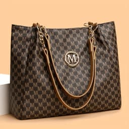 Vintage Geometric Tote Bag Synthetic Leather Letter "M" Design for Women Handbag Shoulder Bag Large Capacity Shopping Travel Bag