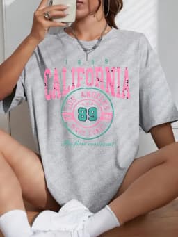 100% Cotton t-shirt Crew Neck California Los Angeles Women's Fashion Casual Tee Artistic Print Summer Top Tee