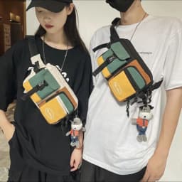 New Nylon Men Chest Bag Multifunctional Black White Crossbody Bag Large Capacity Sports Chest Bag Unisex