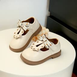 Cute Bow Leather Girls Shoes 2026 New T-strap Oxfords Spring Kids Soft Shoes For Girl School Children Princess Dress Shoes