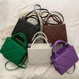 Portable PU Leather Shoulder Bag Solid Color Plaid Crossbody Bags Handbags Women Ladies