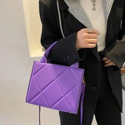 Portable PU Leather Shoulder Bag Solid Color Plaid Crossbody Bags Handbags Women Ladies