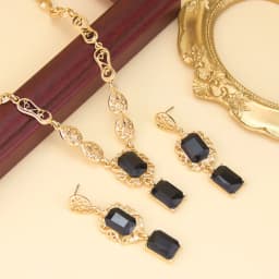 Morocco Style Necklace Earring Set For Women Luxury Arabic Red Green Crystal Square Pendant Neck Chian Bridal Jewelry