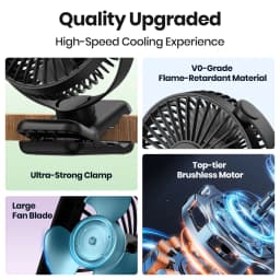 TOPK USB Clip on Desk Fan Brushless Motor Powerful Airflow Sturdy Clamp Ultra Quiet Portable Mini Personal Fan Office Bedroom