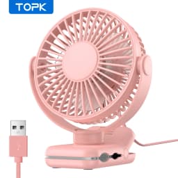TOPK USB Clip on Desk Fan Brushless Motor Powerful Airflow Sturdy Clamp Ultra Quiet Portable Mini Personal Fan Office Bedroom