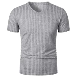 Summer Men's Short Sleeve Muscle T Shirts Stretch V Neck Bodybuilding Lightweight Streetwear Workout Tee Shirts Ribbed Shirt