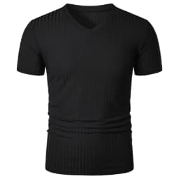 Summer Men's Short Sleeve Muscle T Shirts Stretch V Neck Bodybuilding Lightweight Streetwear Workout Tee Shirts Ribbed Shirt