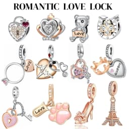 Romantic Tower & Love Lock Key Charms Beads Fit DIY 925Sterling Silver Bracelet Necklace Women Birthday Anniversary Jewelry Gift