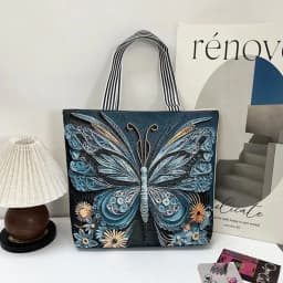 Retro Embroidery Women Handbag Linen Ethnic Style Shoulder Bag Tote Bag