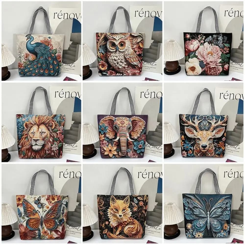 Retro Embroidery Women Handbag Linen Ethnic Style Shoulder Bag Tote Bag