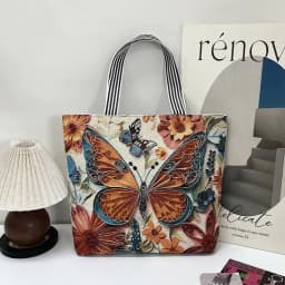 Retro Embroidery Women Handbag Linen Ethnic Style Shoulder Bag Tote Bag