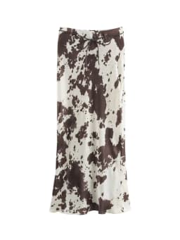 MUJER Print Satin Long Skirts for Women High Waist Midi Skirt Woman Spring Belt Women's Skirt Cylinder Vintage Women Skirt Sets