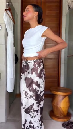MUJER Print Satin Long Skirts for Women High Waist Midi Skirt Woman Spring Belt Women's Skirt Cylinder Vintage Women Skirt Sets