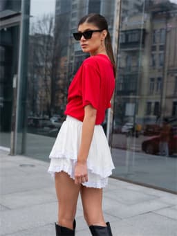 Red Oversized T-Shirt with Amore Print Women's T-Shirt Cotton Simple Design Summer Fashion Tee Boutique Drop Sleeve