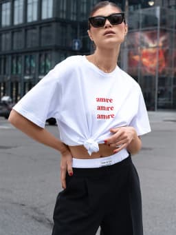 Red Oversized T-Shirt with Amore Print Women's T-Shirt Cotton Simple Design Summer Fashion Tee Boutique Drop Sleeve