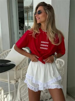 Red Oversized T-Shirt with Amore Print Women's T-Shirt Cotton Simple Design Summer Fashion Tee Boutique Drop Sleeve