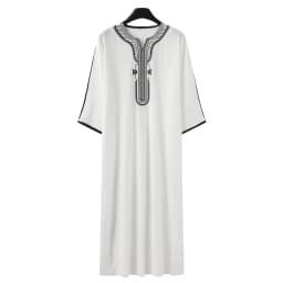 Moroccan Style Muslim Men's Long Robe White Elegant Exquisite Embroidery Men's Long Robe Casual Simple Robe