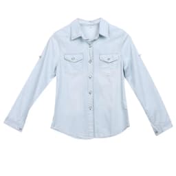 Women Fashion Blue Denim Shirts Women Girls Autumn Casual Long Sleeve Solid Blue Two Pockets Cotton Blend Tops 2025 New