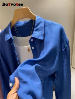 Botvotee Women's White Linen Shirt Lightweight Long Sleeve Elegant Oversize Blouse Vintage Spring Summer Tops Cotton Linen Shirt