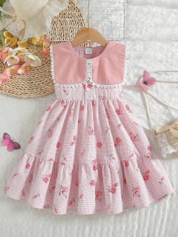 Dresses for Girl Summer Sleeveless Square Collar Print Floral Children's Dress Fashion Streetwear Costume