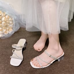 2025 Summer New Rhinestone Fish Mouth Thick Heel Flip-flops High Heels Fashionable Sexy Banquet Sandals for Women