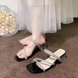 2025 Summer New Rhinestone Fish Mouth Thick Heel Flip-flops High Heels Fashionable Sexy Banquet Sandals for Women
