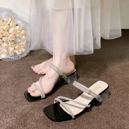 2025 Summer New Rhinestone Fish Mouth Thick Heel Flip-flops High Heels Fashionable Sexy Banquet Sandals for Women