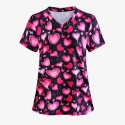 Women's Heart Shape Printed Surgical Gown Tops Short Sleeve V Neck Nurse Uniform Shirt with Pocket T-Shirt Nursing Work Tops