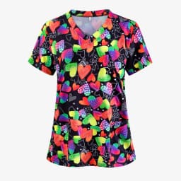 Women's Heart Shape Printed Surgical Gown Tops Short Sleeve V Neck Nurse Uniform Shirt with Pocket T-Shirt Nursing Work Tops