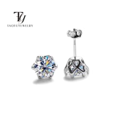 Real 925 Sterling Silver Classic Round Stud Earrings 0.5/1/2CT*2 D Color Moissanite Fashion Jewelry Womens Earrings For Party