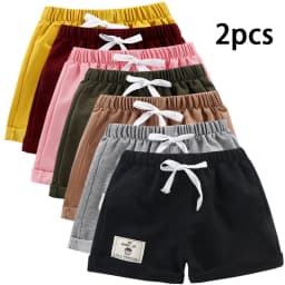 2pcs Cotton Summer Kids Shorts Boys Girls Solid Color Short Baby Cartoon Casual Pant Children Short Pant Sport Clothing Outwear