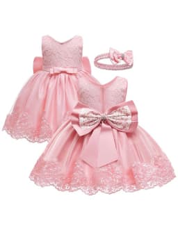 Newborn Girl Lace White Dress with Bow Headband 100 Days Baby Girl Christening Party Gown Summer Photoshoot Photography Outfits