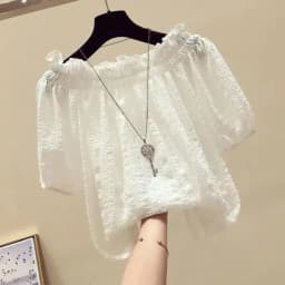 Black Casual Slash Neck Puff Sleeve Chiffon Pullover Women's Blouse Shirt Female Clothing Tops Fashion Short Blouses 2025