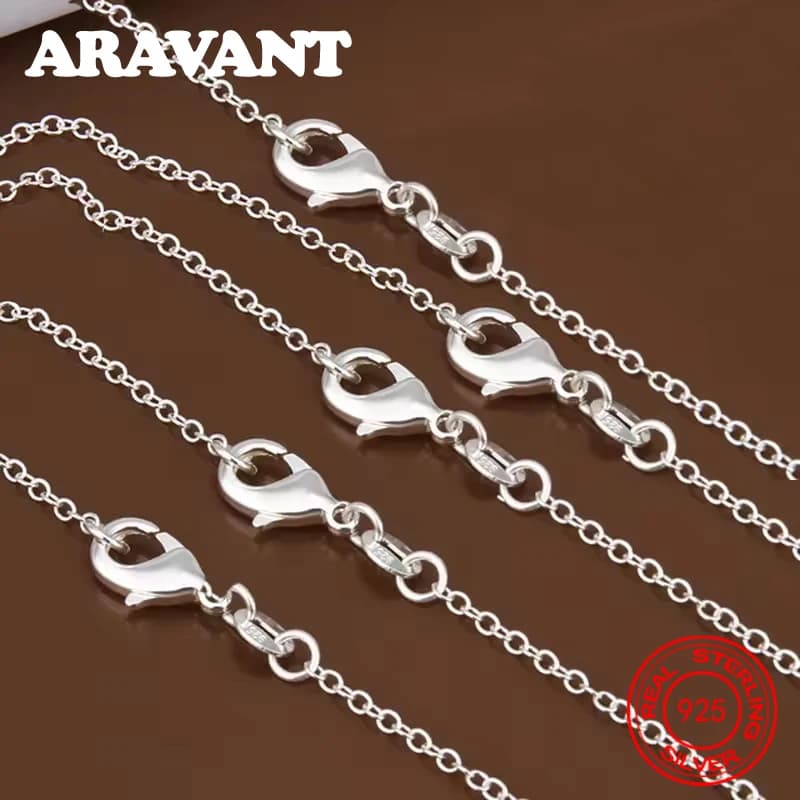 Aravant 10pcs/Lot 925 Sterling Silver 1MM 45-75CM Circle Chain Necklace For Women Fashion Party Wedding Jewelry