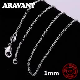 Aravant 10pcs/Lot 925 Sterling Silver 1MM 45-75CM Circle Chain Necklace For Women Fashion Party Wedding Jewelry
