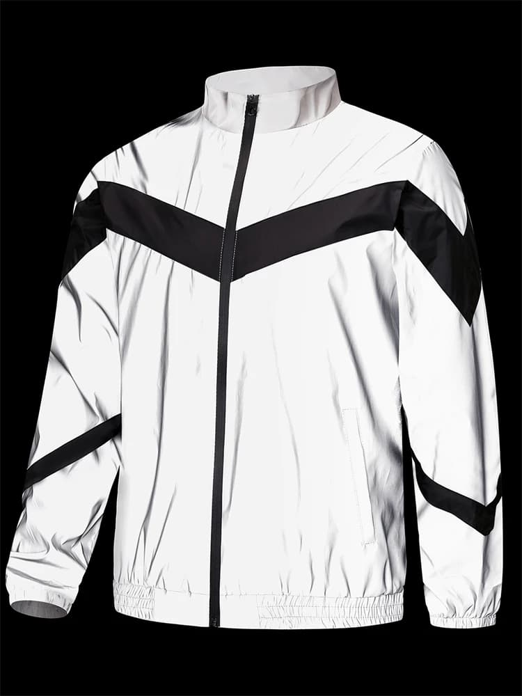Night Reflective Jacket Men's Fashion Stand Collar Splicing Spring Autumn Casual Jacket Trendy Hip-hop Dance Streetwear