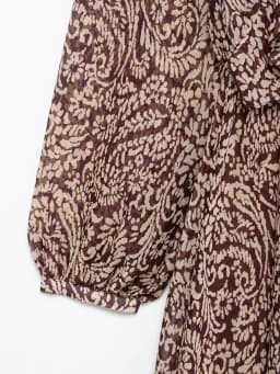 2025 Spring New Product Women's Stacked Decorative Printed V-neck Midi Dress Fashion Retro Pattern Printed Skirt