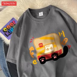 The Little Cat Covered By A Bagcotton Womens T-Shirts Cartoons Printed T Shirts Loose O-Neck Soft Tops Summer Casual Clothes