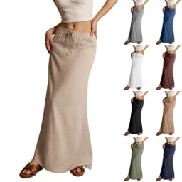 Women's Basic Versatile Drawstring Low Waist A Line Casual Skirts Sexy Tight Solid Color Bodycon Long Maxi Skirts